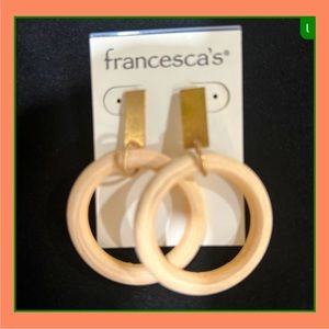 BRAND NEW! Francesca’s round wood earrings. Gold & ivory coloured wood.